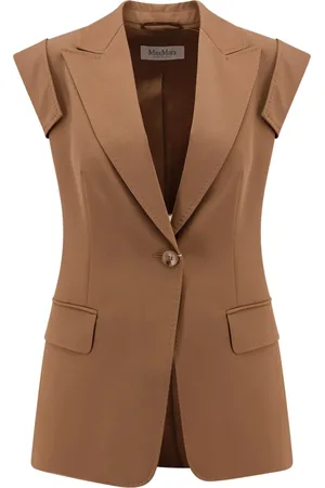 Max Mara Jassen, Dames, Bruin, L, Wol, Bruine Wollen Jas Enkele Knoopsluiting
