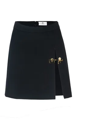 Elisabetta Franchi Rokken, Dames, Zwart, S, Polyester, Zwarte Rok met Gouden Metalen Detail