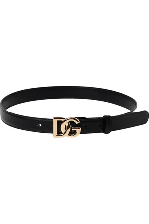 Dolce & Gabbana Accessoires, Dames, Zwart, 80 CM, Leer, Zwarte leren riem met DG-logo