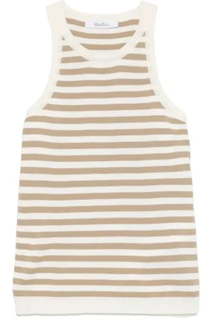 Max Mara Tops, Dames, , L, Gestreepte Mouwloze Top met Ronde Hals