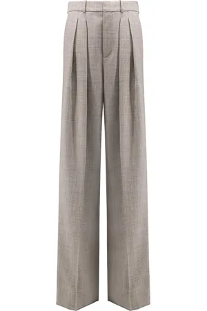Saint Laurent Broeken, Dames, Grijs, M, Wol, Hoge taille Grijze Wollen Broek