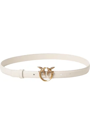 Pinko Accessoires, Dames, Wit, 2Xs, Leer, Elegant Love Birds Leren Riem