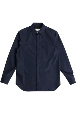 Jil Sander Overhemden, Heren, Blauw, 3Xl, Katoen, Navy Blauw Katoenen Poplin Overhemd