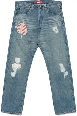 JUNYA WATANABE Jeans, Heren, Blauw, L, Indigo Blauwe Klassieke Knoopsluiting Jeans