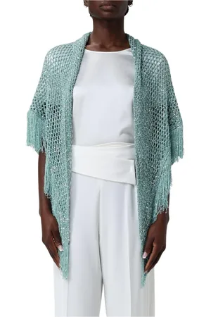 SIMONA CORSELLINI Jassen, Dames, Groen, ONE Size, Elegante Groene Sjaal met Franje