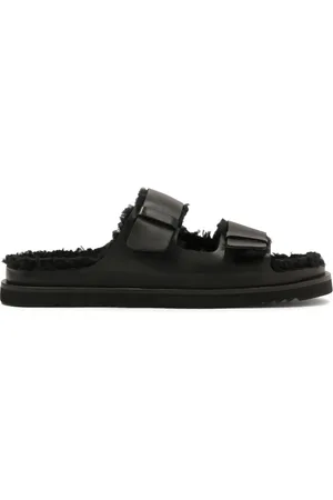 Kazar Schoenen, Heren, Zwart, 45 EU, Wol, Leren teenslippers met zachte wol nepbont