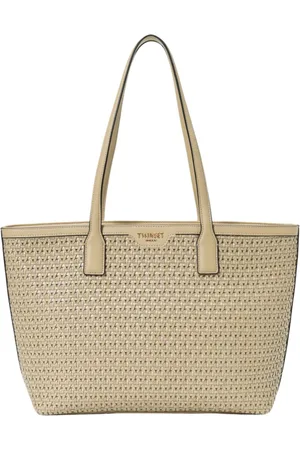 Twin-Set Tassen, Dames, Geel, ONE Size, Polyester, Geweven shopper tas met studs