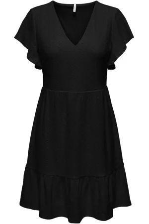 ONLY Kleedjes, Dames, Zwart, XL, Katoen, Zwart V-hals Jacquard Jurk