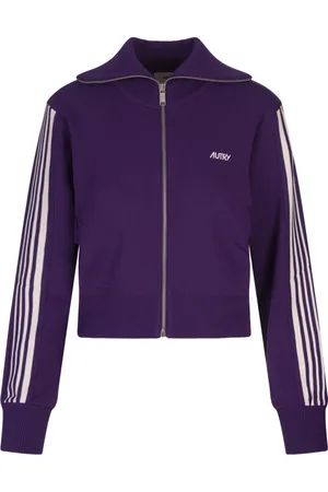 Autry Sweatshirts & Hoodies, Dames, Paars, XS, Paarse Logo Zip-Up Sweater Gestreept Patroon