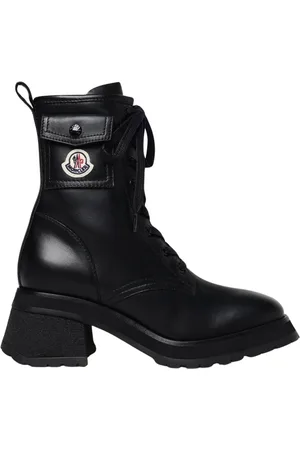 Moncler Schoenen, Dames, Zwart, 38 EU, Leer, Zwarte Lace Up Enkellaarzen