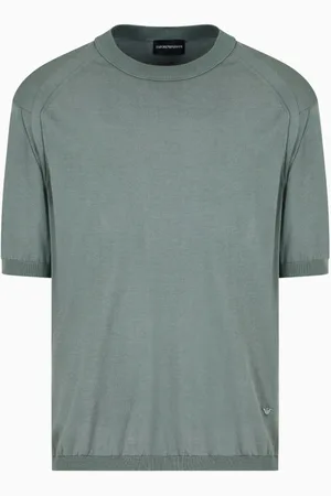 Emporio Armani Tops, Heren, Groen, XL, Katoen, Groene Gebreide Trui met Korte Mouwen