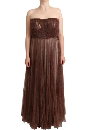 Dolce & Gabbana Kleedjes, Dames, Bruin, L, Elegante Metallic Bronzen Lange Jurk