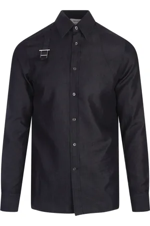 Alexander McQueen Overhemden, Heren, Blauw, M, Denim, Blauwe Denim Harnas Shirt T-Gesp
