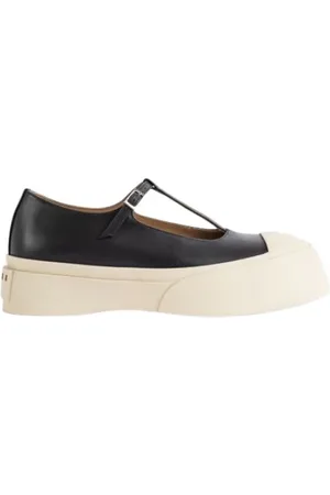 Marni Schoenen, Dames, Zwart, 40 EU, Leer, Zwarte Leren Sneakers met Band