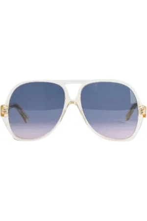 Chloé Accessoires, Heren, Geel, ONE Size, Paarse Pilot Zonnebril met Violette Lenzen