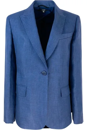Max Mara Jassen, Dames, Blauw, M, Katoen, Blauwe linnen jas met katoenen voering