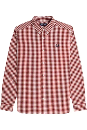 Fred Perry Overhemden, Heren, Rood, XL, Katoen, Gingham Shirt Brand Rood