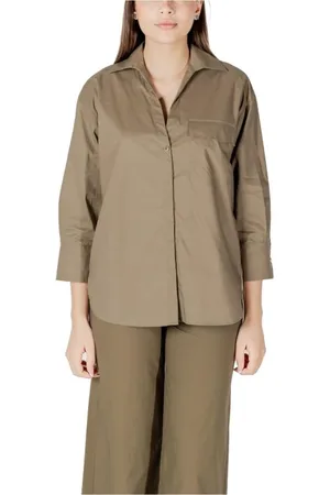 Liu Jo Blouses & Shirts, Dames, Groen, S, Katoen, Klassieke Katoenen Overhemd met Borstzak