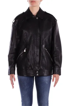 Pinko Jassen, Dames, Zwart, 2Xs, Polyester, Leren jas met rits en zakken