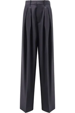 Saint Laurent Broeken, Dames, Blauw, M, Wol, Blauwe Hoge Taille Wollen Broek