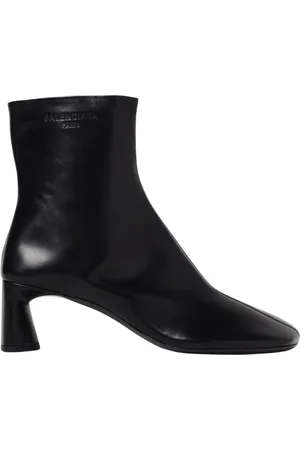 Balenciaga Schoenen, Dames, Zwart, 37 EU, Leer, Zwarte Leren Enkellaarsjes Blokhak