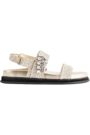 Jimmy Choo Schoenen, Dames, Grijs, 40 EU, Leer, Glitter band velcro sandalen