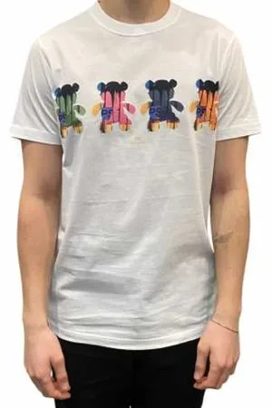 Paul Smith Tops, Heren, Wit, S, Katoen, Multicolor Teddy Print Wit T-shirt