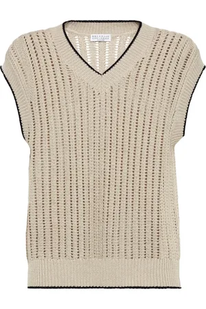 Brunello Cucinelli Truien, Dames, , XS, V-Neck Sleeveless Sweater