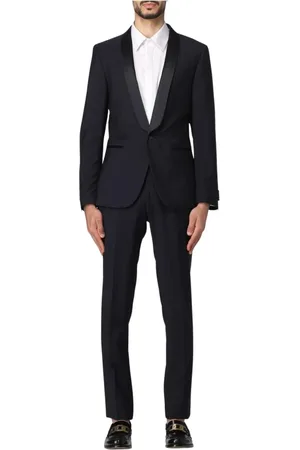 corneliani Pakken, Heren, Zwart, L, Wol, Blauw Shawl Kraag Smokingpak
