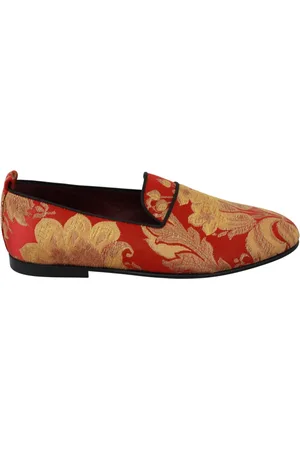 Dolce & Gabbana Rood Goud Brokaat Loafers Schoenen