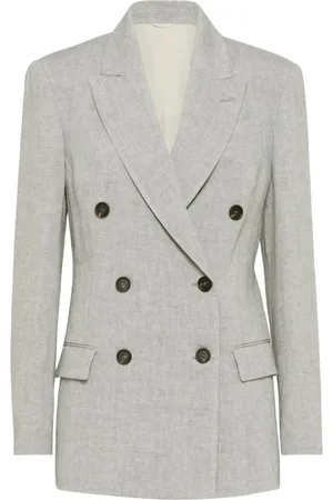 Brunello Cucinelli Jassen, Dames, Grijs, XS, Ash Grey Double-Breasted Jas met Monili Kettingdetail