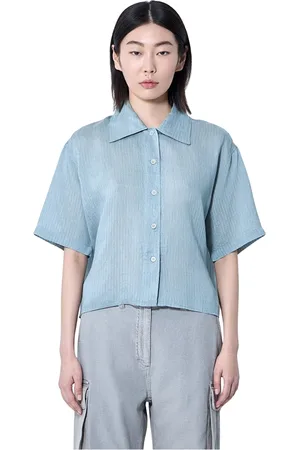 OUR LEGACY Blouses & Shirts, Dames, Blauw, 2Xs, Overhemd met gebogen zoom
