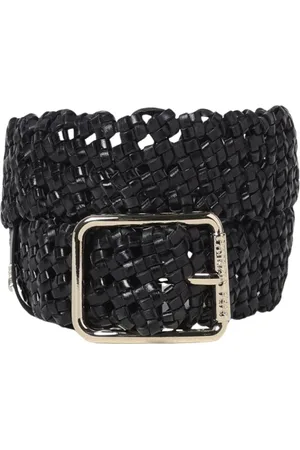 Patrizia Pepe Accessoires, Dames, Zwart, S, Leer, Zwarte Geweven Leren Riem met Gouden Gesp