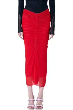 MUGLER Rokken, Dames, Rood, S, Katoen, Mesh Ruched Rok Elastische Tailleband