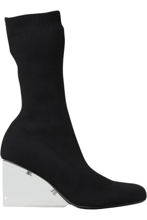 Alexander McQueen Schoenen, Dames, Zwart, 38 1/2 EU, Zwarte Gebreide Sleehak Enkellaarzen