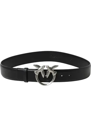 Pinko Accessoires, Dames, Zwart, XS, Leer, Liefdesvogels Leren Riem