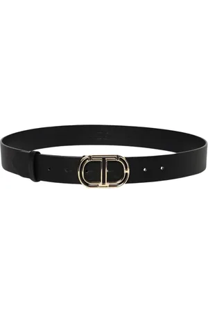 Twin-Set Accessoires, Dames, Zwart, S, Klassieke Zwarte Ovale Gesp Leren Riem