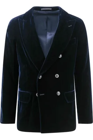 Giorgio Armani Jassen, Heren, Blauw, L, Blauwe Dubbel-Borst Kleding met Brede Knopen