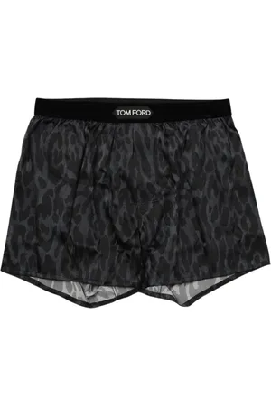 Tom Ford Ondergoed, Heren, Blauw, S, Zijden Boxershorts Luipaardprint