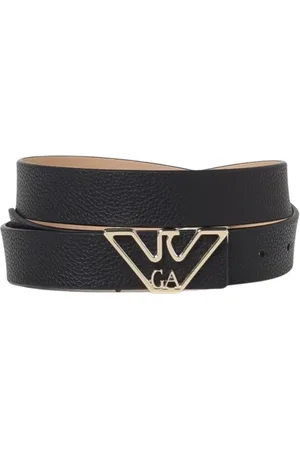 Emporio Armani Accessoires, Dames, Zwart, 75 CM, Leer, Zwarte Leren Logo Riem
