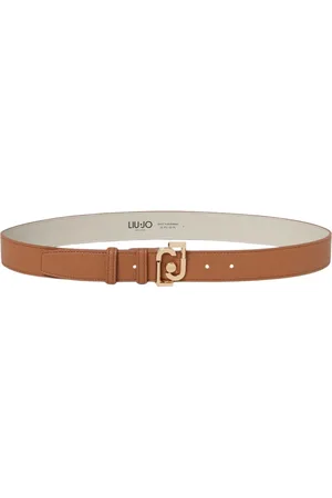 Liu Jo Accessoires, Dames, Bruin, M, Bronzen Logo Gesp Leren Riem