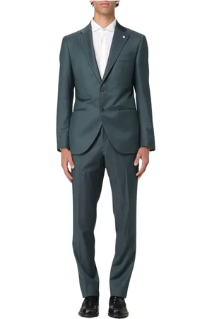 LUIGI BIANCHI MANTOVA Pakken, Heren, Groen, M, Tweed, Groen Tweedelig Slim Fit Pak