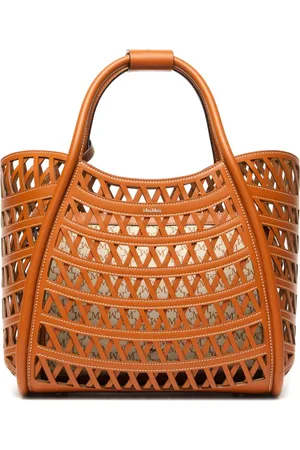 Max Mara Tassen, Dames, Bruin, ONE Size, Leer, Bruin lederen logoclutchtas