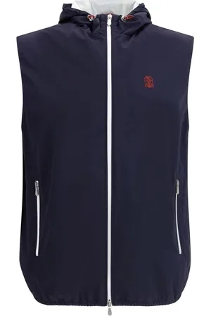 Brunello Cucinelli Jassen, Heren, Blauw, XL, Waterdichte Vest met Capuchon