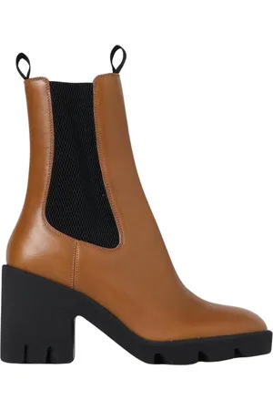 Burberry Schoenen, Dames, Bruin, 36 EU, Leer, Leren Enkellaarsjes met Middelhoge Hak
