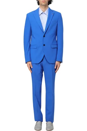 Manuel Ritz Pakken, Heren, Blauw, M, Tweed, Blauw Slim Fit Tweedelig Pak