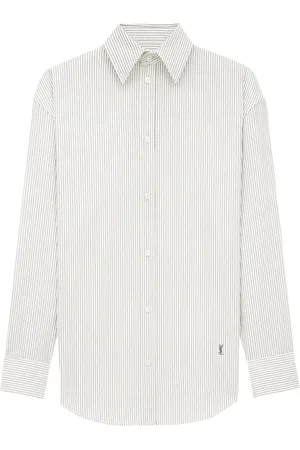Saint Laurent Blouses & Shirts, Dames, Grijs, M, Katoen, Grijze knoopshirt Italiaanse stijl