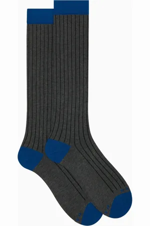 Gallo Ondergoed, Heren, Veelkleurig, M, Katoen, Lange effen grijze katoenen sokken voor heren met contrasterende details