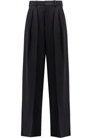 Saint Laurent Broeken, Dames, Zwart, L, Wol, Zwarte Wijde Pijp Broek van Wol