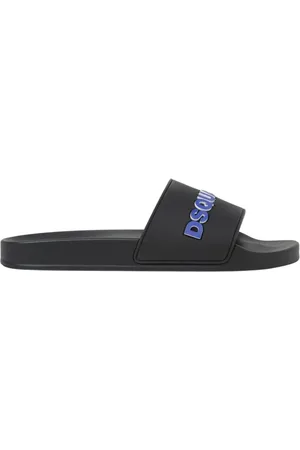 Dsquared2 Schoenen, Heren, Zwart, 41 EU, Blauwe Rubberen Slippers met Logo